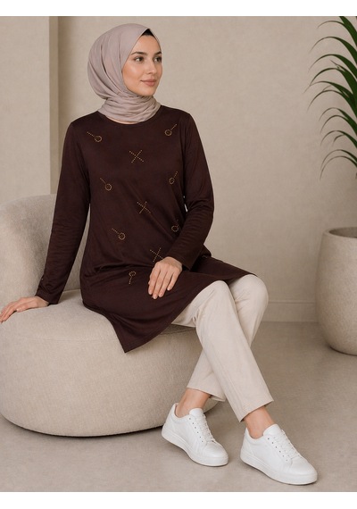 Mutlu City Orta Taş Ve Üzeri Anne Penye Tunik 30644 Kahverengi