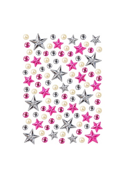 Pembe Gümüş Taş & Yıldız İncili Rhinestone Sticker Yapışkanlı Yüz, Tırnak, Vücut Ve Süs Taşı Çok Renkli