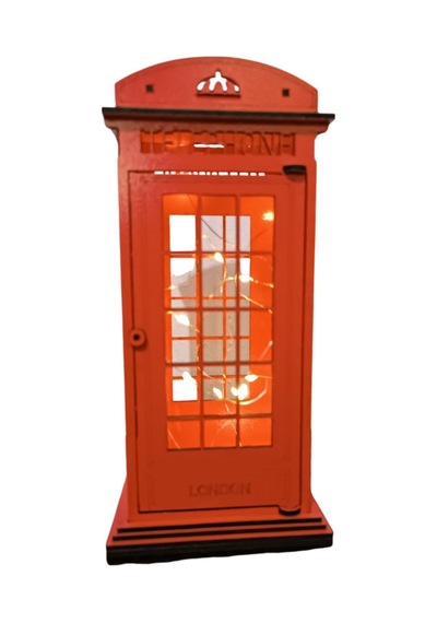Ahşap Dekoratif Işıklı Londra Telefon Kulübesi - Mumluk, Dekoratif, Süs Londra Telefon Kulübesi
