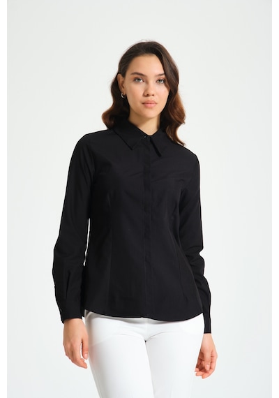 Mizalle Basic Poplin Siyah Gömlek Siyah