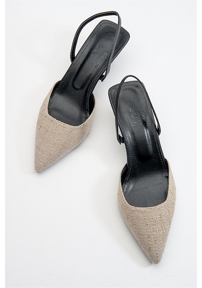 Luvishoes Over Bej Siyah Kadın Topuklu Ayakkabı Bej