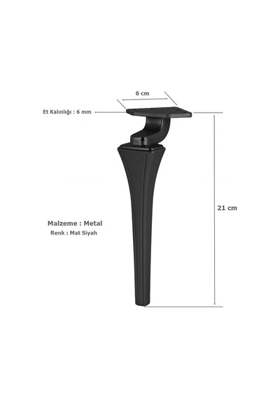 4 Adet Venüs Lüx Metal Ayak 21 Cm Mat Siyah Mobilya Koltuk Ayağı