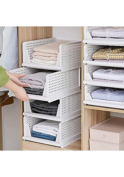 Arvale 3'lü Kayar Raf Elbise Dolap İçi Organizeri - Mutfak Banyo Düzenleme Depolama Üst Üste Dizilebilir 1, Antrasit Açık Bej