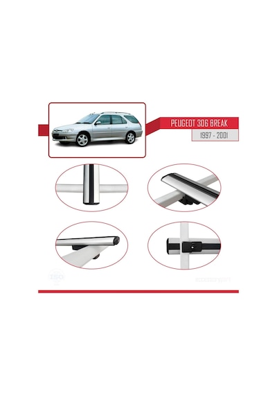 Peugeot 306 Estate 1997-2001 Arası İle Uyumlu Basic Model Ara Atkı Tavan Barı Gri 3 Adet