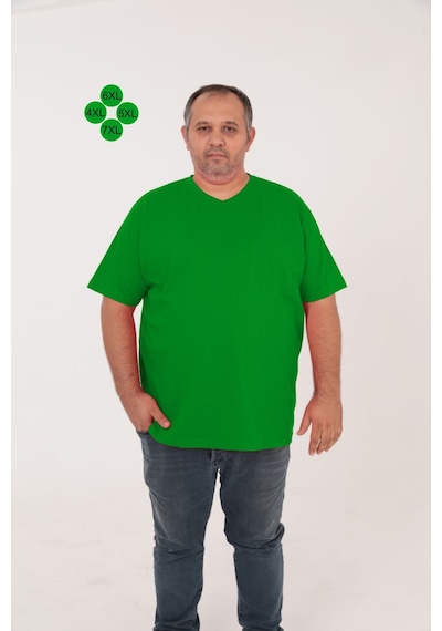 Big Nona Erkek Büyük Beden Unisex T-shirt V Yaka Koyu Yeşil