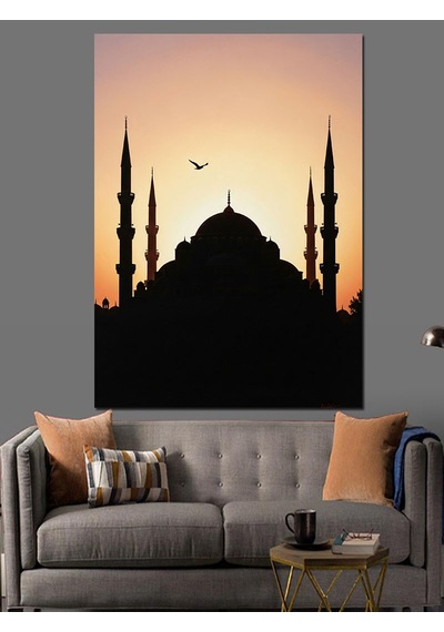 Sultanahmet Silüeti Cami Minare Dekoratif Kanvas - Mdf Ahşap Tablo