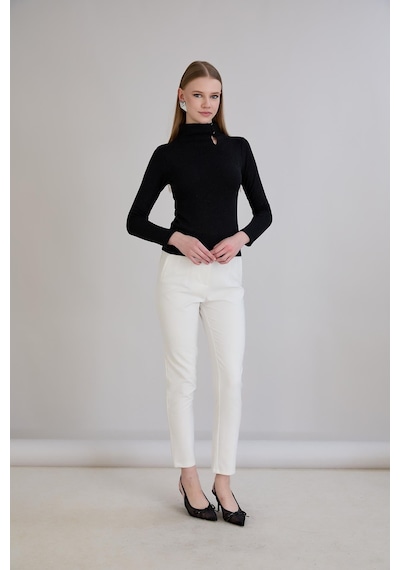 Sortie Collection Balıkçı Yaka Simli Triko Bluz Siyah