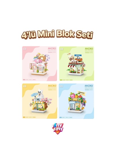 Loz Micro Block 4'lü Dükkan Seti 4 Farklı Model Dekoratif Oyuncak Yapım Seti Yapı Blok Seti