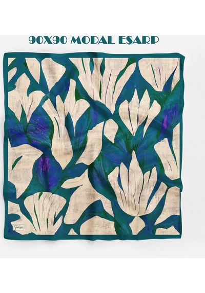 Mira Desen 94x94cm Viskon Modal Eşarp İndigo-yeşil