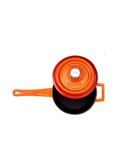 Lava Döküm Yuvarlak Sos Tenceresi. Döküm Demir Yekpare Saplı Trendy Serisi Çap Ø18 Cm. - Turuncu Turuncu