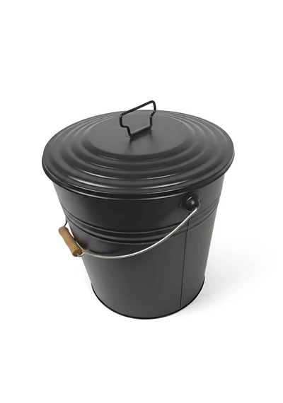 15 Litre Kapaklı Metal Siyah Kova - Çok Amaçlı Saklama Kabı Ve Saksı 30x27/23 Cm