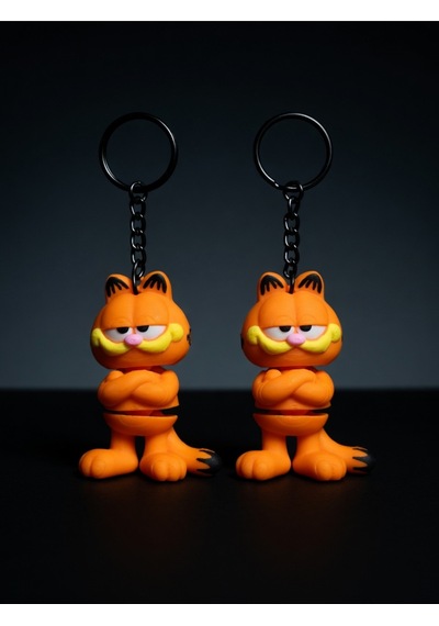 2 Adet Klasik Garfield Kedi Anahtarlığı 3d Esnek - Siyah Zincirli Turuncu