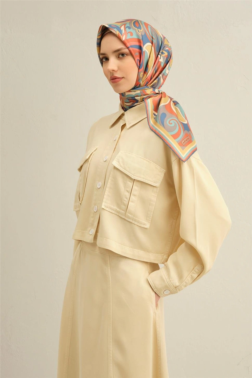 Armine Etnik Desenli Saf İpek Twill Eşarp 9323d 02 Mor