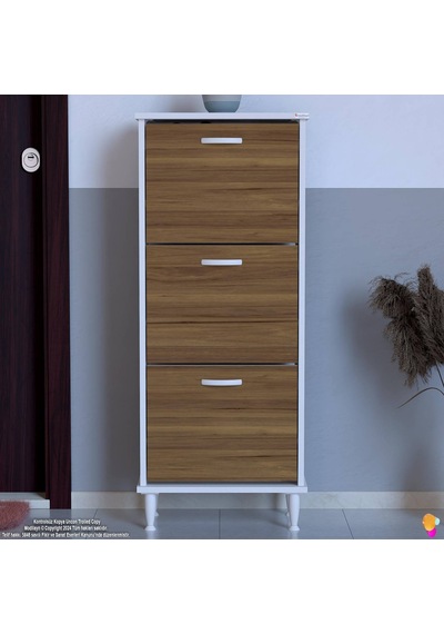 Eliusta Nefes Ayaklı 52 Cm Ayakkabılık Kapı Önü/antre 3 Düşer Kapaklı Ceviz 52x127x26 Cm Ayakkabılık Ceviz