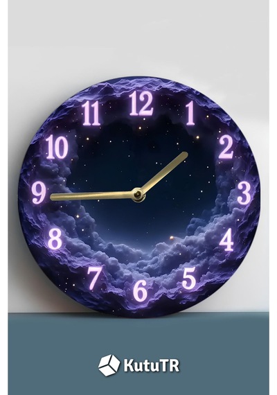 Gece Manzaralı Bulut Desenli 3d Görünümlü Mdf Duvar Saati 33 Cm Sdw305 Renkli