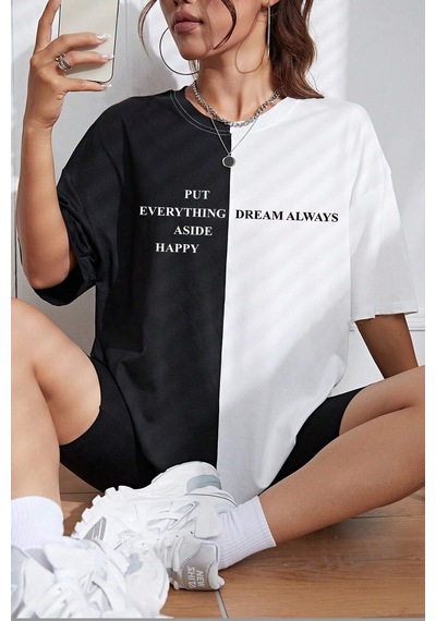 Unisex Everything Baskılı Oversize Tshirt Siyah