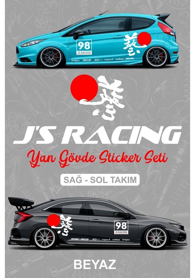 Js Racıng Yan Gövde Sticker Seti Beyaz - 854607454