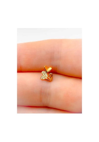 Kalpli Zirkon Taşlı Tragus Çelik Piercing Gold - 665602954 Gold