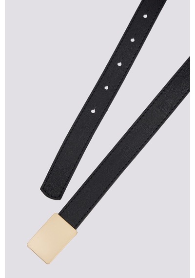 Tudors Kadın Minimalist Gold Tokalı 110 Cm Standart Siyah Kemer-51472