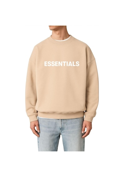 Benroma 3 İplik Penye Essentıals Baskılı Unisex Sweatshırt Bej