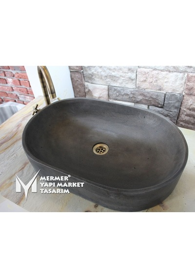 Bazalt Antrasit Oval Dizayn Geniş Kare Lavabo