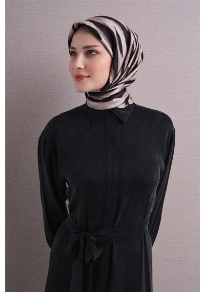 Armine Sura İpek Eşarp 2026-2027 - Sonbahar Kış-asm9629 Siyah-Vizon