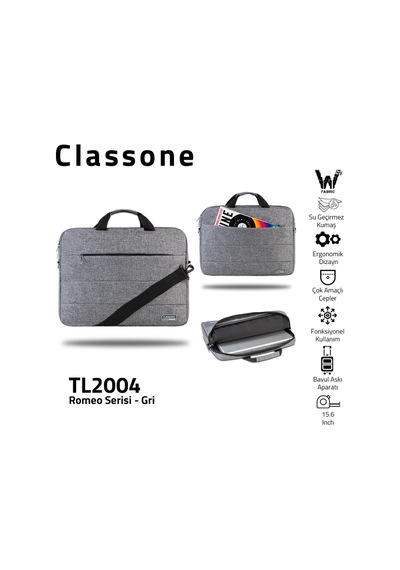Classone Romeo Serisi TL2004 15.6" Notebook Laptop El Çantası Gri
