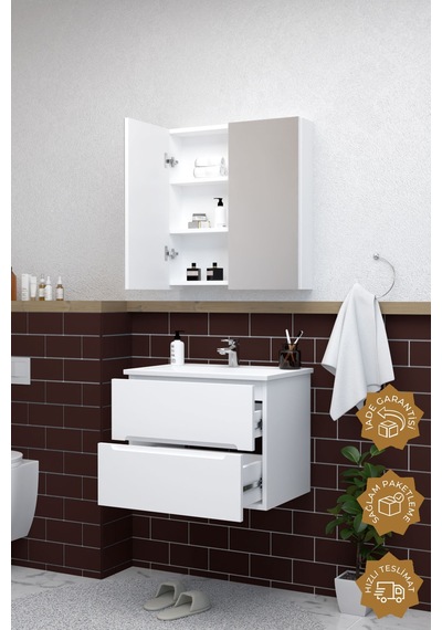 Teta Home Kopenhag 65 Cm Mdf Gövde Membran Kapak Banyo Dolabı Seti Beyaz