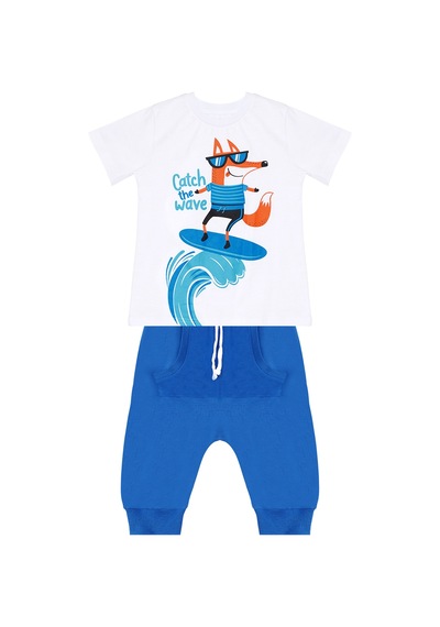 Denokids Surf Fox Erkek Çocuk Yazlık T-shirt Kapri Şort Takım