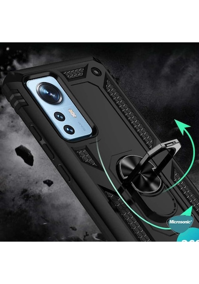 Xiaomi Mi 12 Lite İçin Kılıf Military Ring Holder Siyah Mi 12 Lite İle Uyumlu Kılıf - Siyah