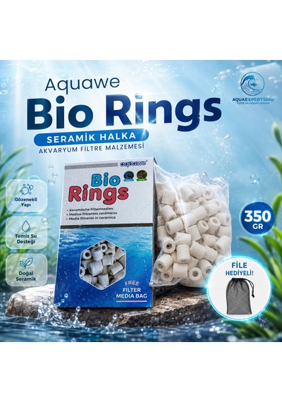 Aquawe Bio Rings - Seramik Halka - Akvaryum Filtre Malzemesi - File Hediyeli - Üstün Bakteri Tutma - 350 Gr