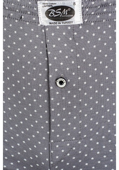 Bsm Erkek %100 Pamuklu Yıldız Baskılı Düğmeli Yumuşak Doğal Boxer Grı/2xl Kırmızı