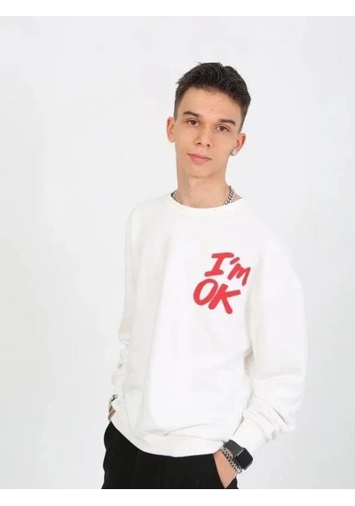 Marions Çocuk I'm Ok Yazılı 2 İplik Sweatshirt-15233 Ekru