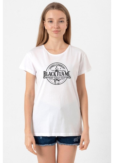 Candle Company Black Flame Beyaz Kadın Bisikletyaka Tshirt 001