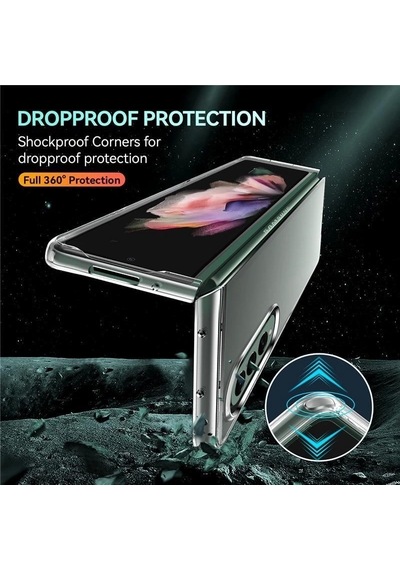 Samsung Galaxy Uyumlu Z Fold 3 Sert Kristal Kapak Koruma Kılıf - Şeffaf