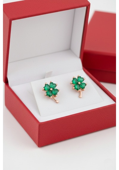 Çekirdekjewelry 925 Ayar Gümüş Zümrüt Taşlı Yonca Küpe Rose