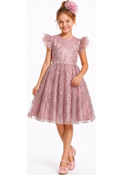 Mnk Baby & Kids Floare Kız Çocuk Abiye Elbise M00850 Koyu Pembe