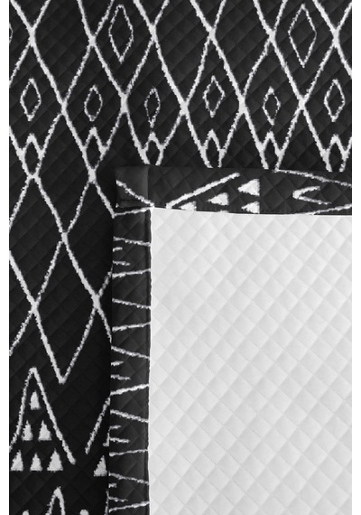 Siyah Etnik Geometrik Genç Odası Tek Kişilik Pike Takımı - Modern 160x220 Cm Kapitone Yatak Örtüsü Kışlık Vadi Kabuğu