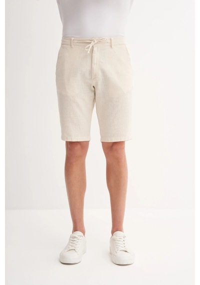 Cazador Slim Fit Dar Paça Keten Bermuda Şort 6108 Bej