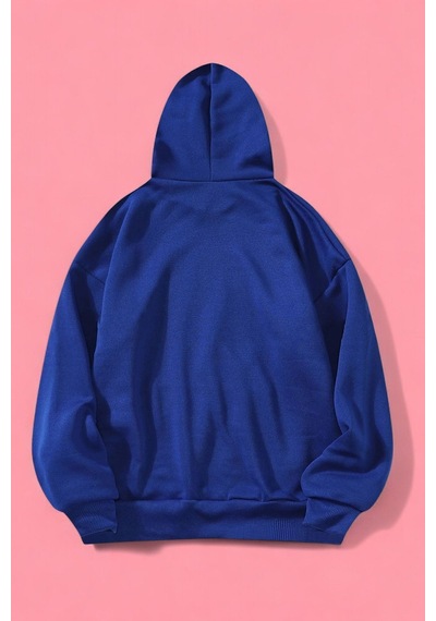 Uyguntarz Kalp Baskılı Unisex Oversize Sweatshirt Mavi