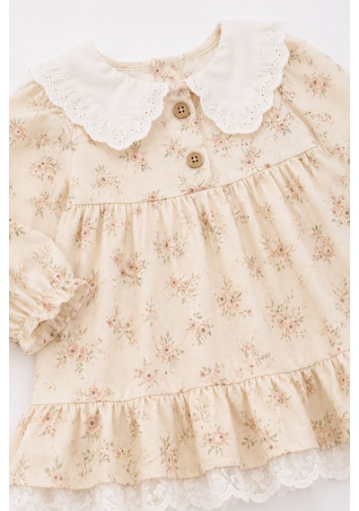 Babyhola Kız Bebek Çiçekli Elbise Triko Hırka 2 Li Takım 3027 Ekru