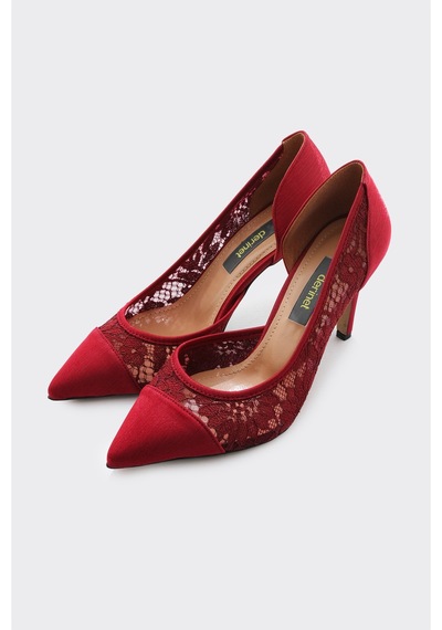 Derinet Tül Dantelli Kadın Stiletto Bordo Bordo