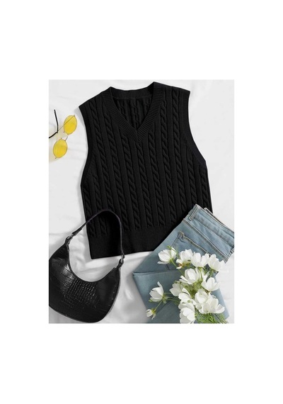 Youknitwear You Lim %100 Pamuk V Yaka Kadın Süveter Siyah