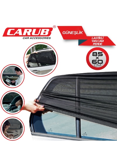 Carub Lastikli Yan Cam Güneşlik Perde Geçmeli Güneş Koruyucu 85x60cm Br4955507 1 Adet