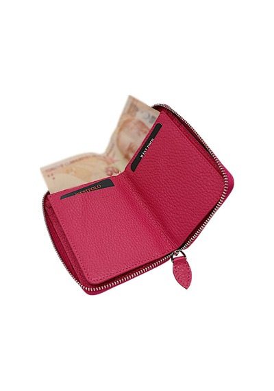 Westpolo Hakiki Deri Kağıt Para Ve Bol Kart Bölmeli Fermuarlı Unisex Cüzdan - Fuşya 4125832