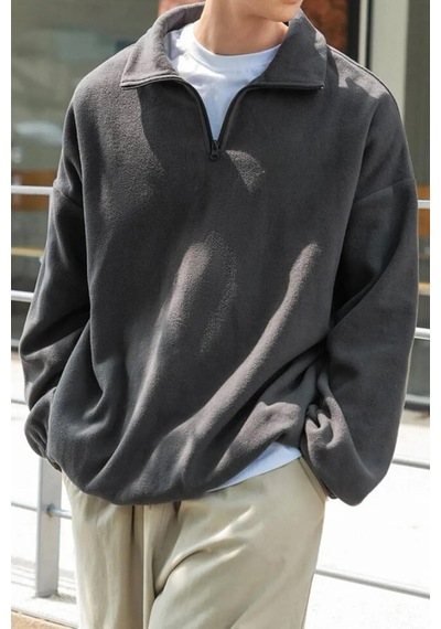 Prtnc Protonic Erkek Antrasit Polar Oversize Sweatshirt Yarım Fermuarlı Antrasit