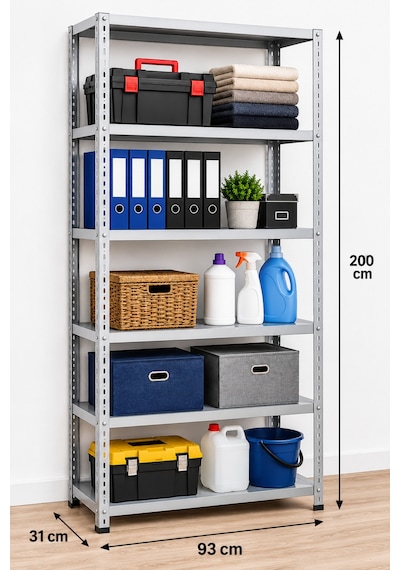 6 Katlı Çelik Elektrostatik Raf Sistemi, Depo, Arşiv, Kiler, Dosya, Market, Ayakkabı, Çiçek, Rafı Boyut: 31x93x200 Cm Kalınlık: 0,70 Mm Gri