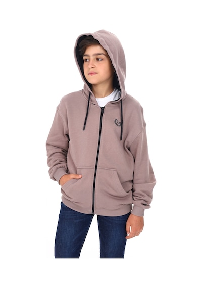 Toontoy Kids Toontoy Erkek Çocuk Kapüşonlu Fermuarlı Cepli Düşük Omuz Baskılı Örme Hırka - 3 İplik Şardonsuz Kahve