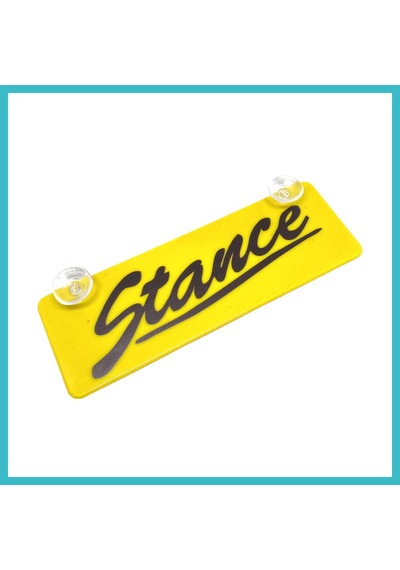 Bezos Stance Yazılı Sarı Dekor Plaka Vantuzlu Cam Süsü 22x7.5cm Dfnbez