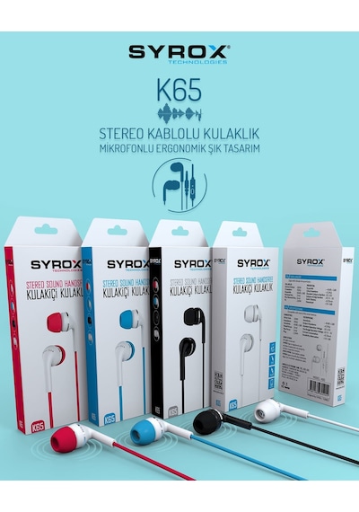 Syrox K65 Mikrofonlu Kulak İçi Kulaklık